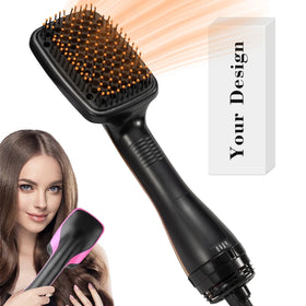 Custom logo 3-in-1 Negative Ion Hair Dryer Brush Professional 3 Heat Settings Electric Paddle Brush 360 Swivel Cord Hair Curler