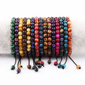 6/8mm Natural Colorful Tiger Eye Stone Beads Couple Bracelet Adjustable Braided Rope Macrame Healing Bracelets Men Women