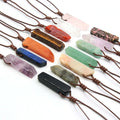 CSJA Fashion Jewelry Healing Energy Waxed Rope Irregular Natural Raw Gemstone Crystal Bar Pendant Necklaces for Women H090