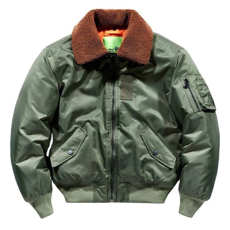 2024 Winter Men's Casual NASA Style Bomber Jacket Zipper Closure Quilted Padding Waterproof Windproof Breathable Eco-Friendly