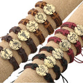 Hot Selling 12 Classic Zodiac Sign Genuine Leather Bracelet for Men Fashion Jewelry Charm Bracelet