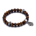 Stainless Steel Beaded Hand of Fatima Bracelet Mens Bracelet tiger Eye Natural Crystals Pixiu Bracelet Fengshui