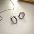 Safe Geometry Studs Hypoallergenic 925 Sterling Silver Oval Earrings Architectural Line Minimalist Jewelry for Sensitive Ears
