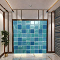 Customized Blue Green Hot Melt Hand Printing Crystal Quality Glass Mosaic Swimming Pool Floor Tiles