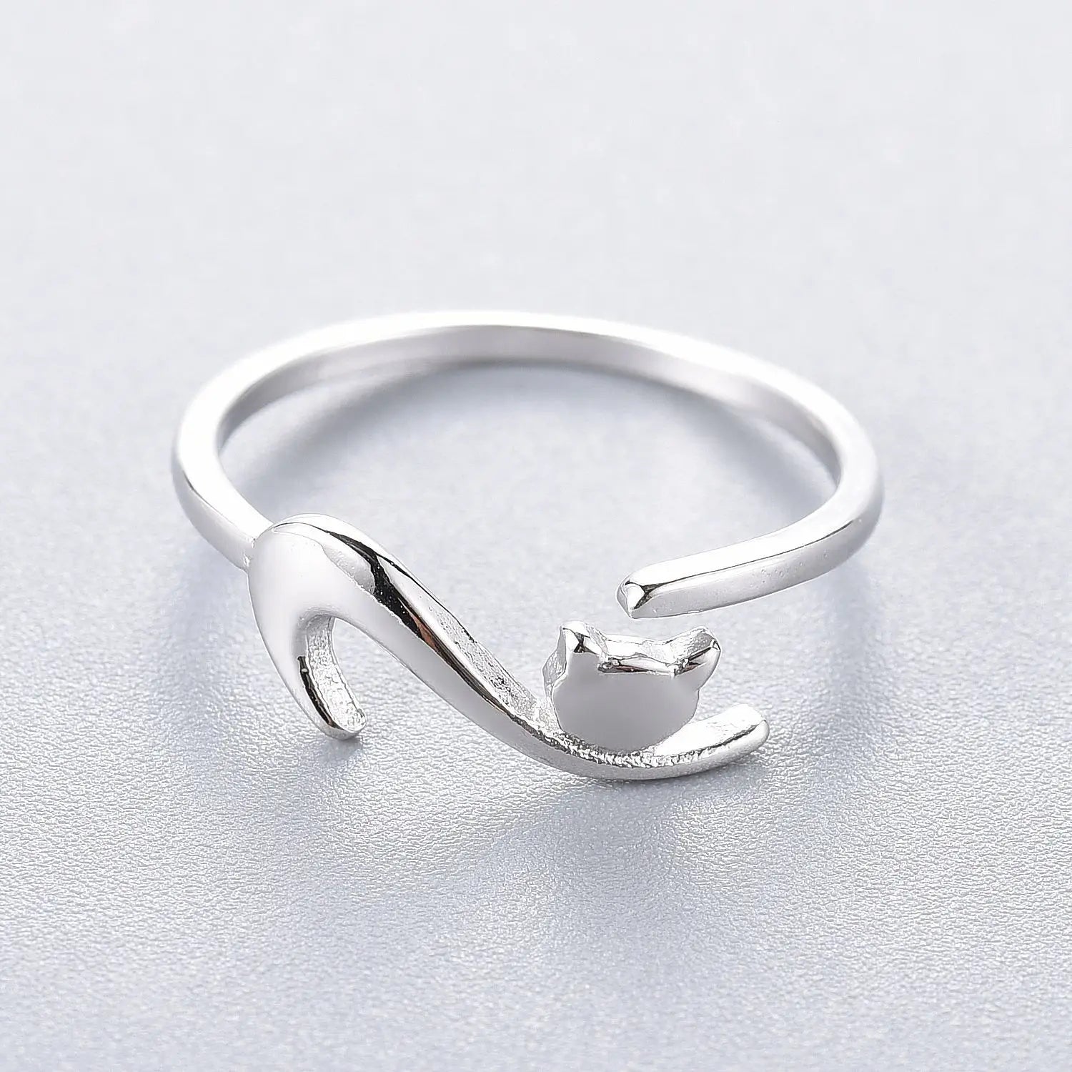 Classic Cat Adjustable Open Animal Silver Plated Ring for Men and Women Couple Gift Promotional Ring