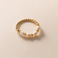 American European Fashion Jewelry 925 Sterling Silver Ring Pearls Round Beads Gold Plated Rings for Women