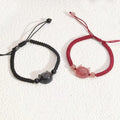 Adjustable Black Red Lucky Cat Head Charm Bracelets Cute Animal Kitten Hand Braided Simple Style Fashion Jewelry for Women Men