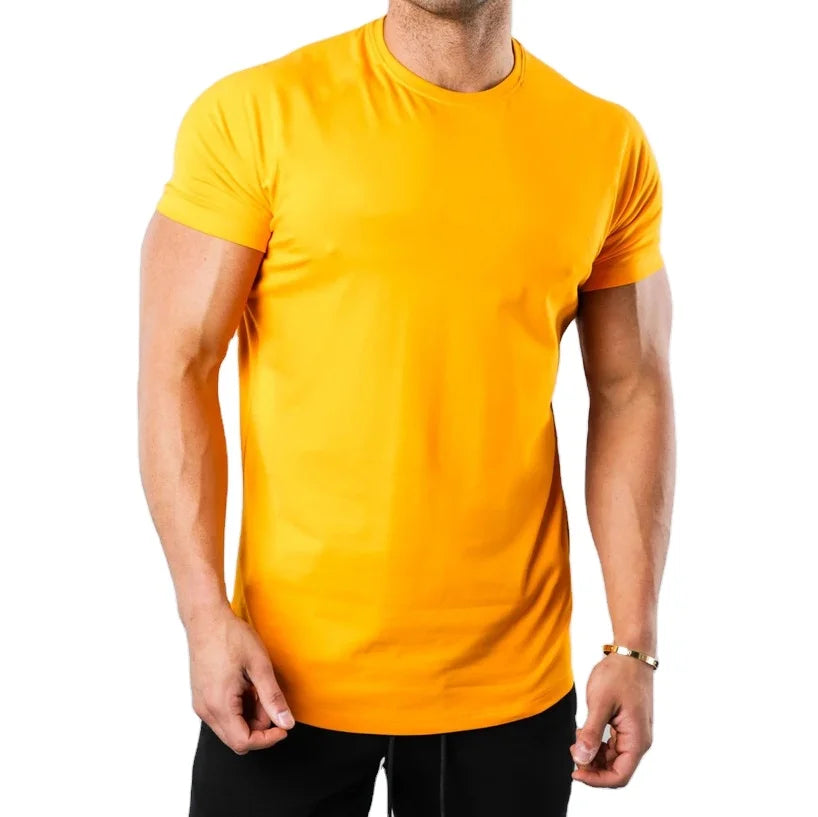 TS62112 95% Cotton 5% Elastane Custom Private Logo Fitness Gym Wear Sports Apparel Solid Quick Dry Men's T-Shirt