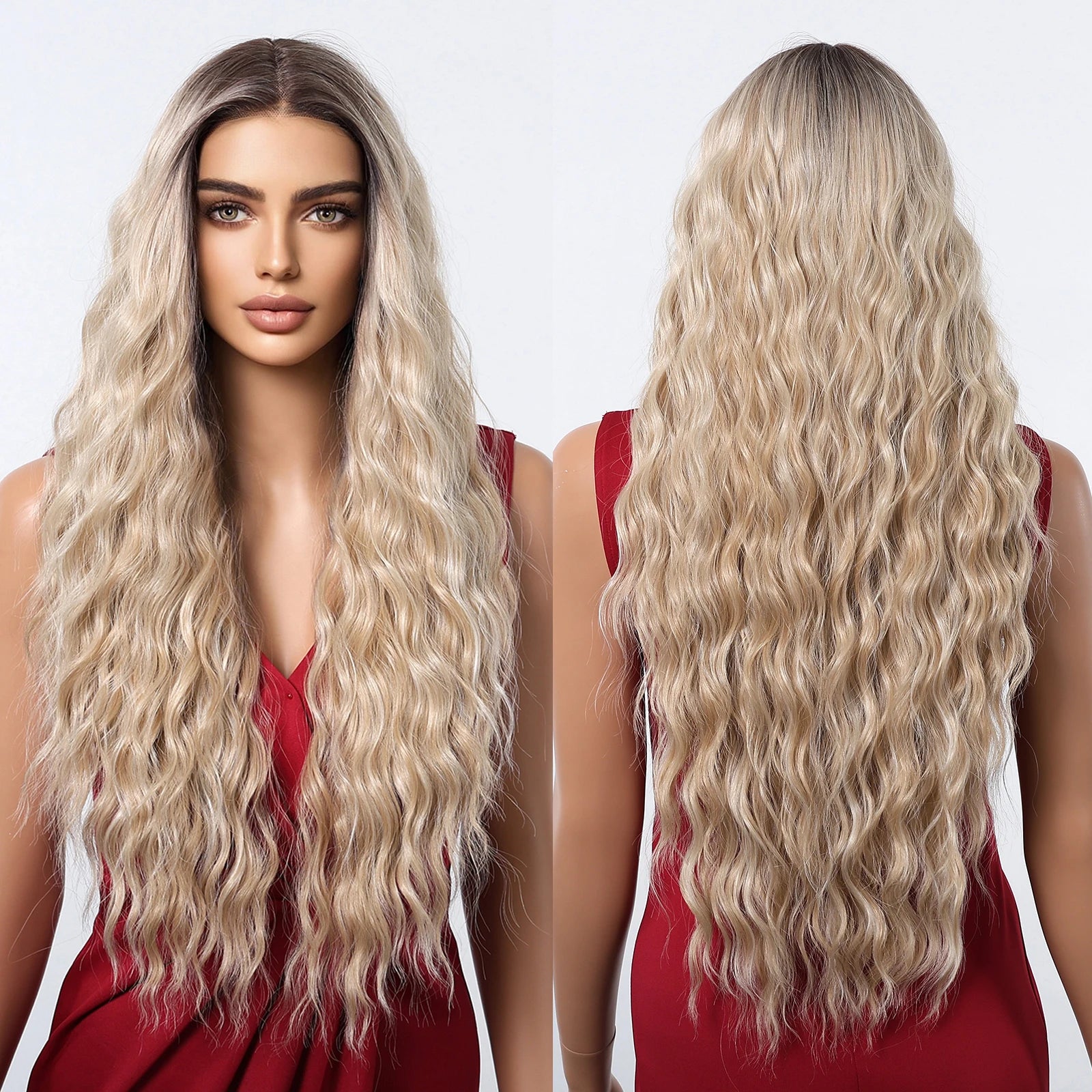Fast Shipping Heat Resistant High Temperature Fiber Wig Natural Matte Soft 13*6 Handmade Lace Real Photo Dark Hair Root Blonde