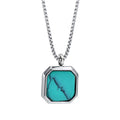 High Quality Natural Stone Square Pendant Necklace Mens Necklace Stainless Steel Long Chain Jewelry Turquoise Pendant Necklace