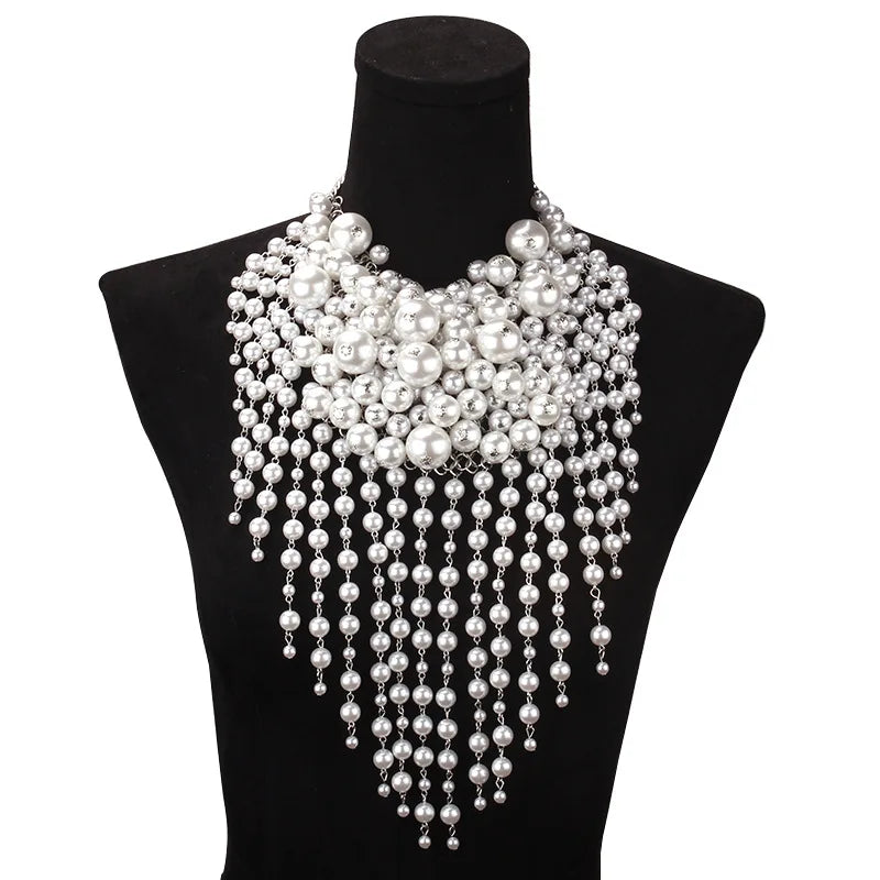 Luoyan Baroque Jewelry Body Chain Fashion Exaggerated Multi-layer Handmade Banquet Accessories Pearl Long Chain Tassel Necklace