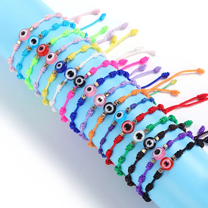 Boho Handmade Braided Adjustable Colorful Red Blue Charm Evil Eye Bracelet Jewelry for Women