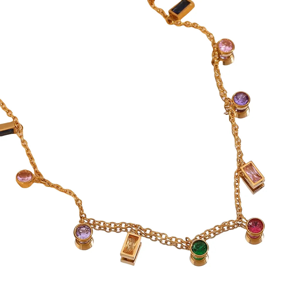 DEYIN Colorful Jewelry Gift for Women Zircon Choker Necklace Gold Plated Necklace 316l Stainless Steel Jewelry MegaBDM