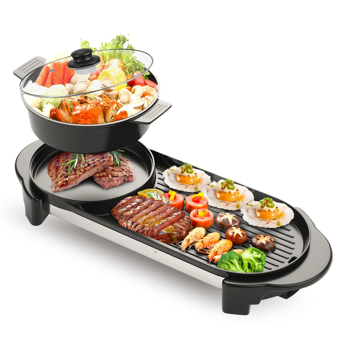 2200W 2-in-1 Movable Modern Removable Hotpot Pot Electric Smokeless Grill Non-Stick Skillet Pan Dual Adjustable Powder Coated