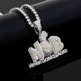 Hip Hop Letter 3D Shaped Micro Pave 5A Cubic Zirconia Cool Male Women Jewelry CZ Two Tone Gold Plated Men Necklace Pendant