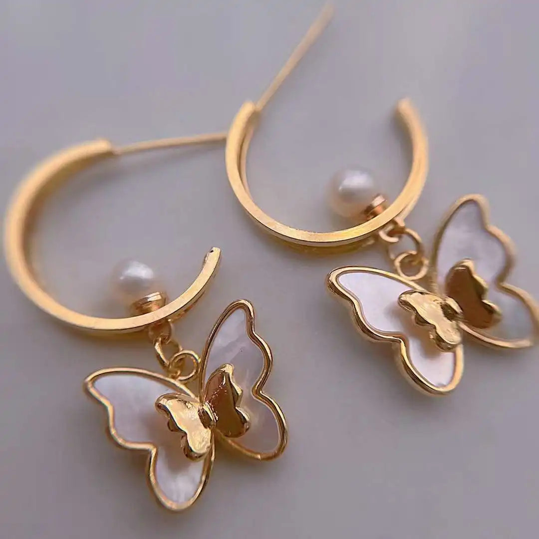 Super Fire Fairy 4-5MM Freshwater Pearl Drop Earrings Natural Shell Inlaid Three-dimensional Design Perfect Gift