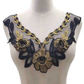Gold and Black Water-soluble Embroidery 3d Flower Collar Mesh Lace Applique LT2724A