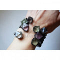 BM40644 Rainbow Fluorite Cuff Bracelet Skinny Adjustable Cuff Bracelet With Fluorite Octahedron Stones