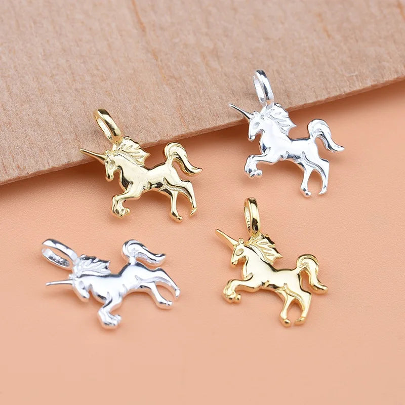 Unique 925 Sterling Silver Unicorn Charm Gold Plated Animal Horse Pendant for Necklace Making Supplies