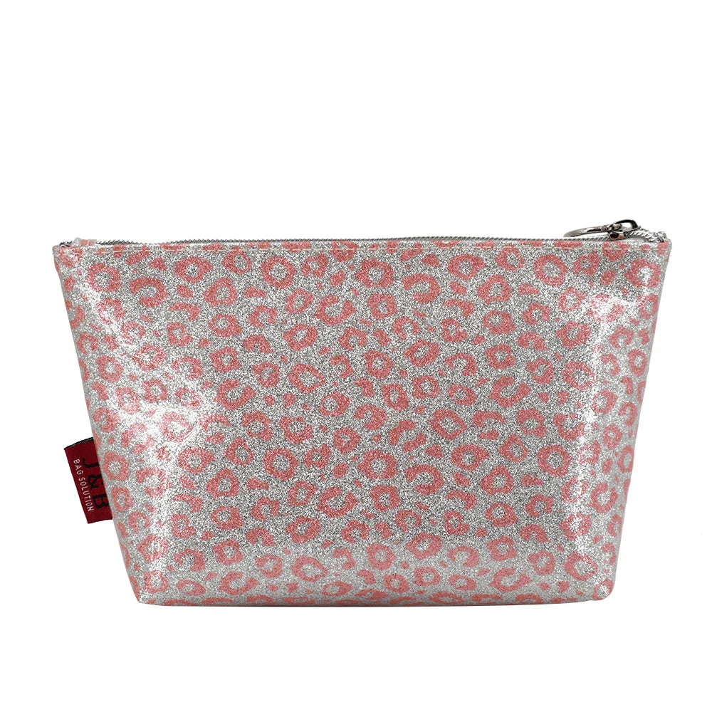 Glitter PU Cheetah Leopard  Lip Design Pouch Bag Women Zipper Purse Bag Wristlet Wash Makeup Toiletry Clutch Bag Logo