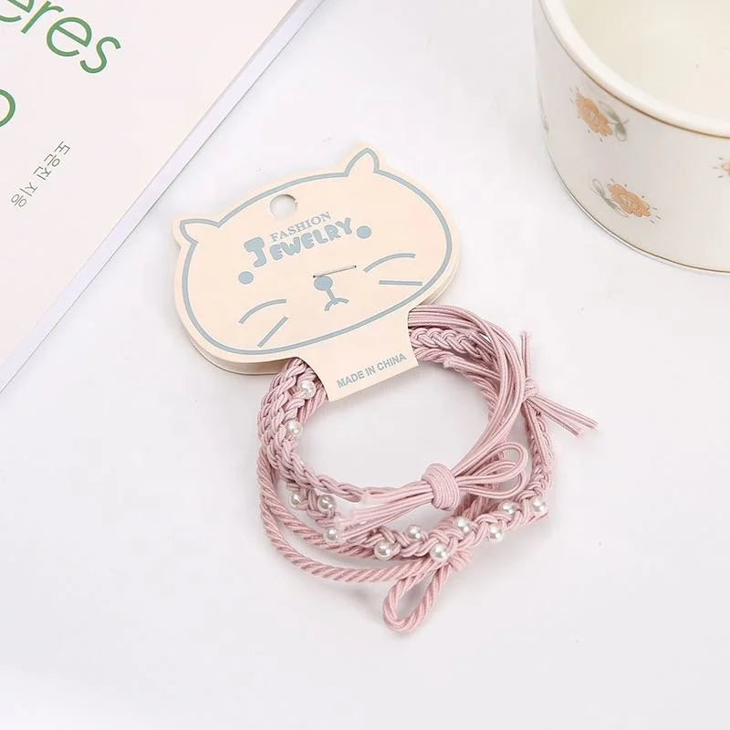 Hot Selling Gingham 3pcs Pink Hair Rubber Band Set Women's Accessories with Sweet Braids Hair Tie for Girls