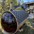 Outdoor Wood Red Cedar Wet Steam Barrel Sauna Room with Wood Burning Stove and Panoramic Glass