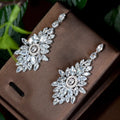 HIBRIDE Bling White Round Cubic Zirconia Dangling Bridal Party Wedding Earrings for Women CZ Jewelry Gifts E-807