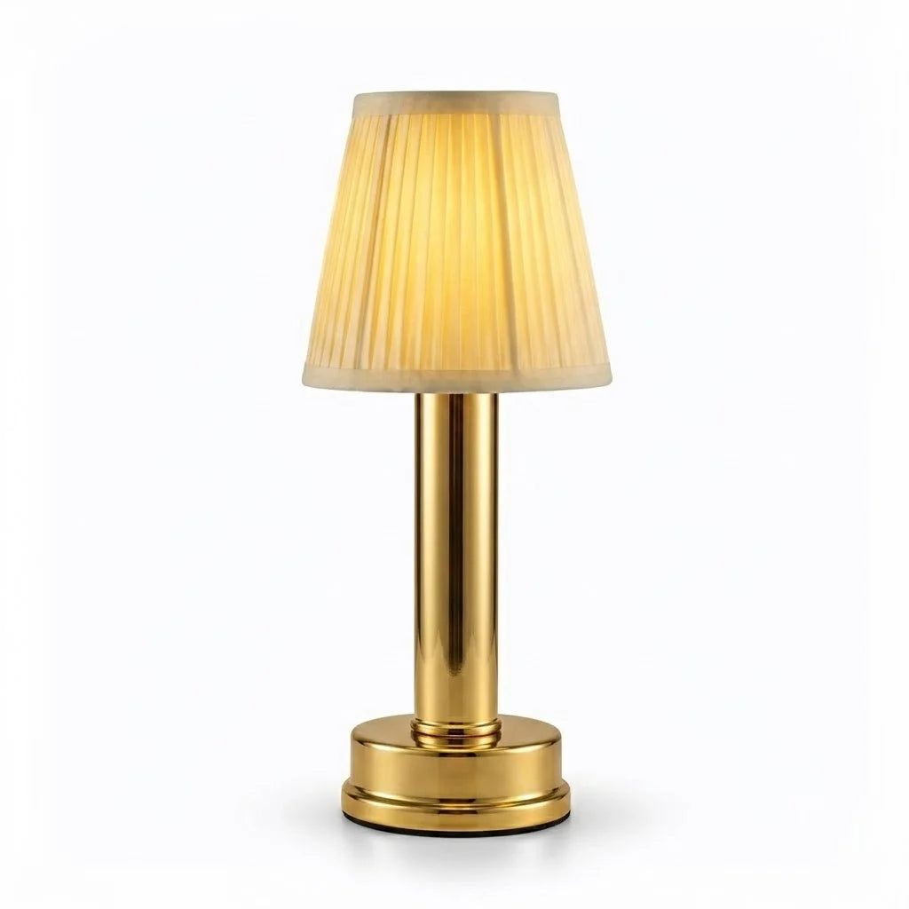 Modern Homes & Hospitality Wholesale Rechargeable Lighting Lampada Da Tavolo Cordless LED Table Lamp with Pleated Fabric Shade
