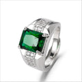 Fashion Brass Alloy Zircon Emerald Ring for Men Charm Sapphire Gem Rings Jewelry