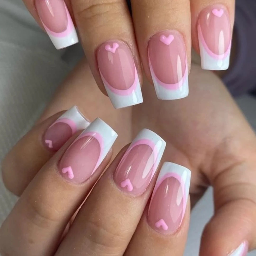 Custom Design Short Square Bulk Fake False Nails Set Wholesale Soft Gel Private Label French Tip Valentine Press on Nails En Gel