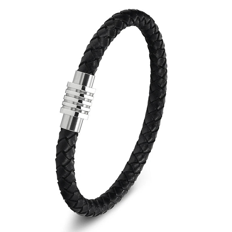 2025 Stainless Steel Leather Rope Fashion Jewelry Bracelet Simple Braided Bracelet
