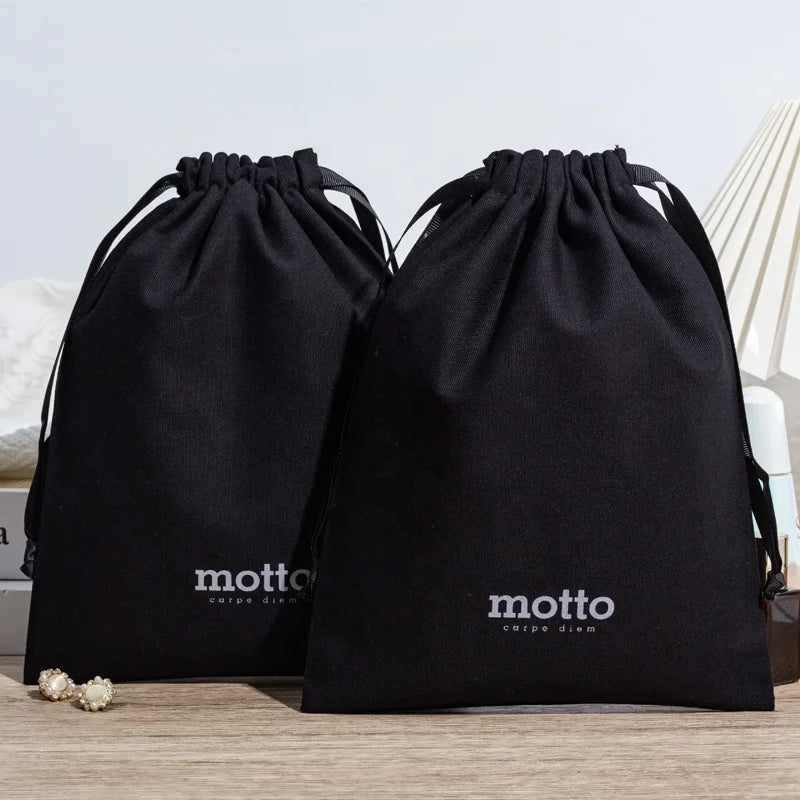 Custom Logo Printed Drawstring Cotton Pouch Reusable and Recyclable Packaging Bag