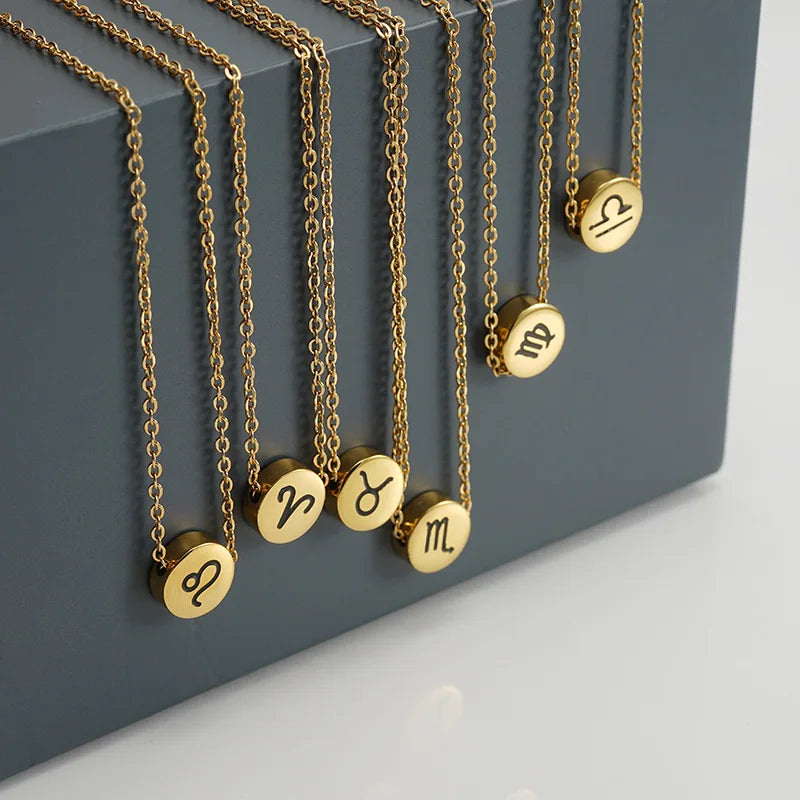 Fashion Pendant Chain Stainless Steel Custom 12 Zodiac Sign Necklace