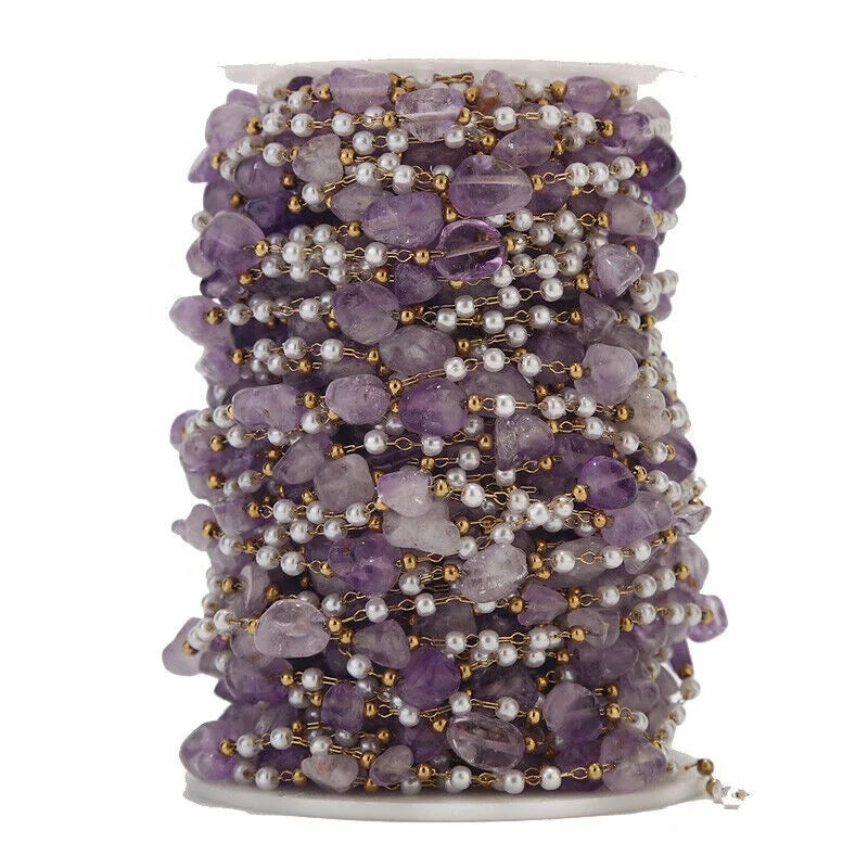 Tarnish Free Stainless Steel Natural Stone Beads Chain Pearl Chains for Necklace & Bracelet Making