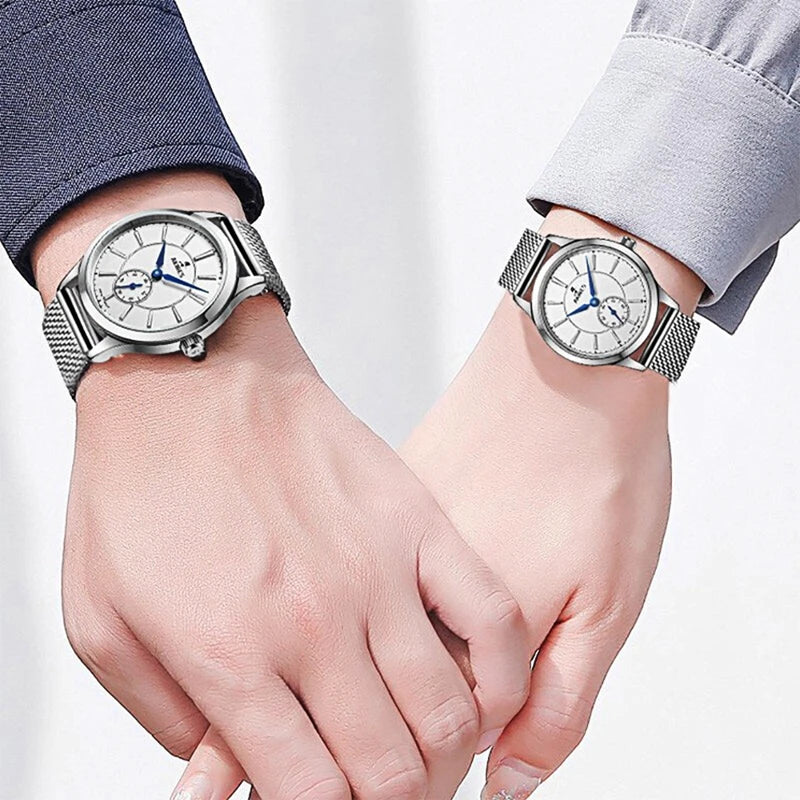 Factory Direct Sale Small Seconds 50M Waterproof Stainless Steel Watch Quartz Luxury Couple Wristwatches for Men Women