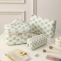3 Pieces Cotton Quilted Makeup Bag Set Coquette Cosmetic Bag Aesthetic Travel Toiletry Pouch Cute Pouch Aesthetic for Women
