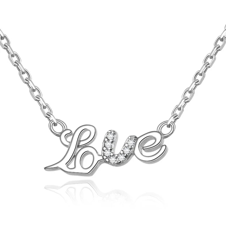 Personalized 925 Sterling Silver Love Necklace Trendy White Gold Plated 3A Cubic Zircon for Parties