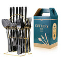 Best Seller Shiny Polishing 24 Piece Black Stainless Steel 18/0 Restaurant Flatware Set Cutlery