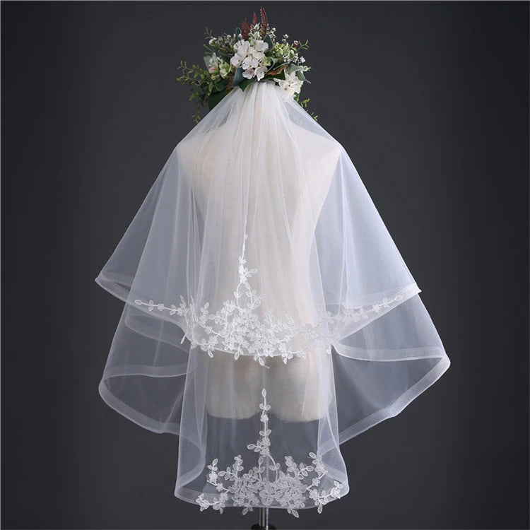 New Bridal Embroidery Lace Veil Double Layer Band Hair Comb Wedding Veil Simple Korean Version Veil