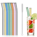 4 Pcs Straight Bent Reusable Drinking Glass Straws Set Cleaning Brush Colorful Bar Accessories for Smoothies Juice MOQ 10 Pcs
