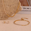Fashion Chic Necklace Stainless Steel Jewelry Set 18K Gold Plated Zircon Tennis Chain Spliced Paper Clip Bracelet Earrings