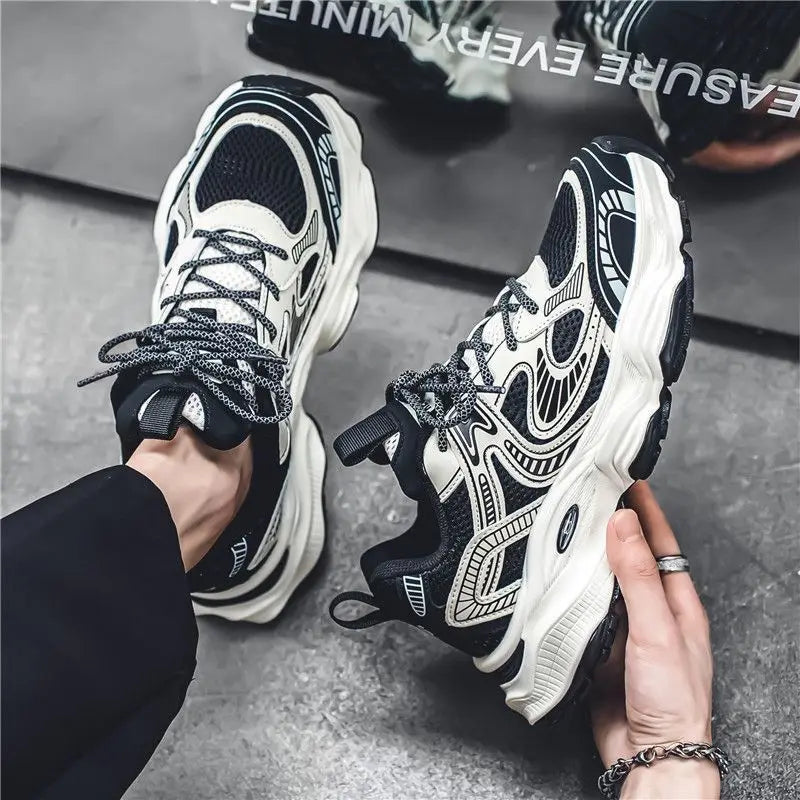 Men's Fashion Bright Colour Thick Bottom Casual Shoes Lightweight Elastic Men's Sports Shoes Mesh Breathable Men's Running Shoes