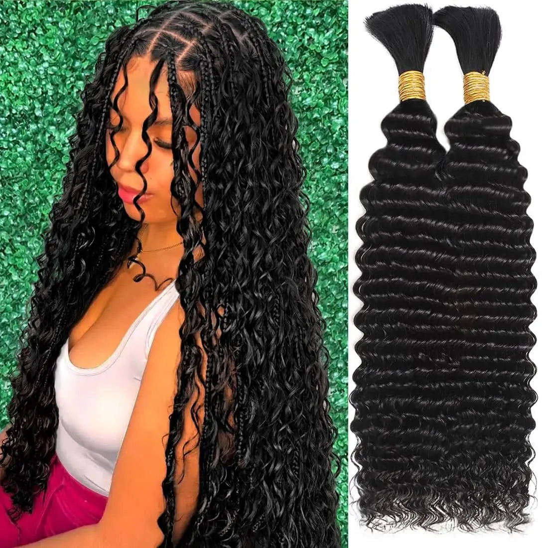Raw Cambodian 10-30 Inch No Weft Deep Water Wave Bulk Human Hair 100g Human Braiding Hair for Boho Braids Hair Extensions