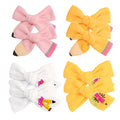 2pcs/Set Boutique Handmade Hair Clips Embroidery Fabric Yellow Back to School Pencil Hair Bows for Kids