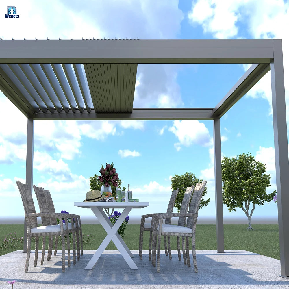 Factory Price Motorized Aluminum Pergola Fully Retractable Louvre Roof Garden Pergola With RGB LED Light