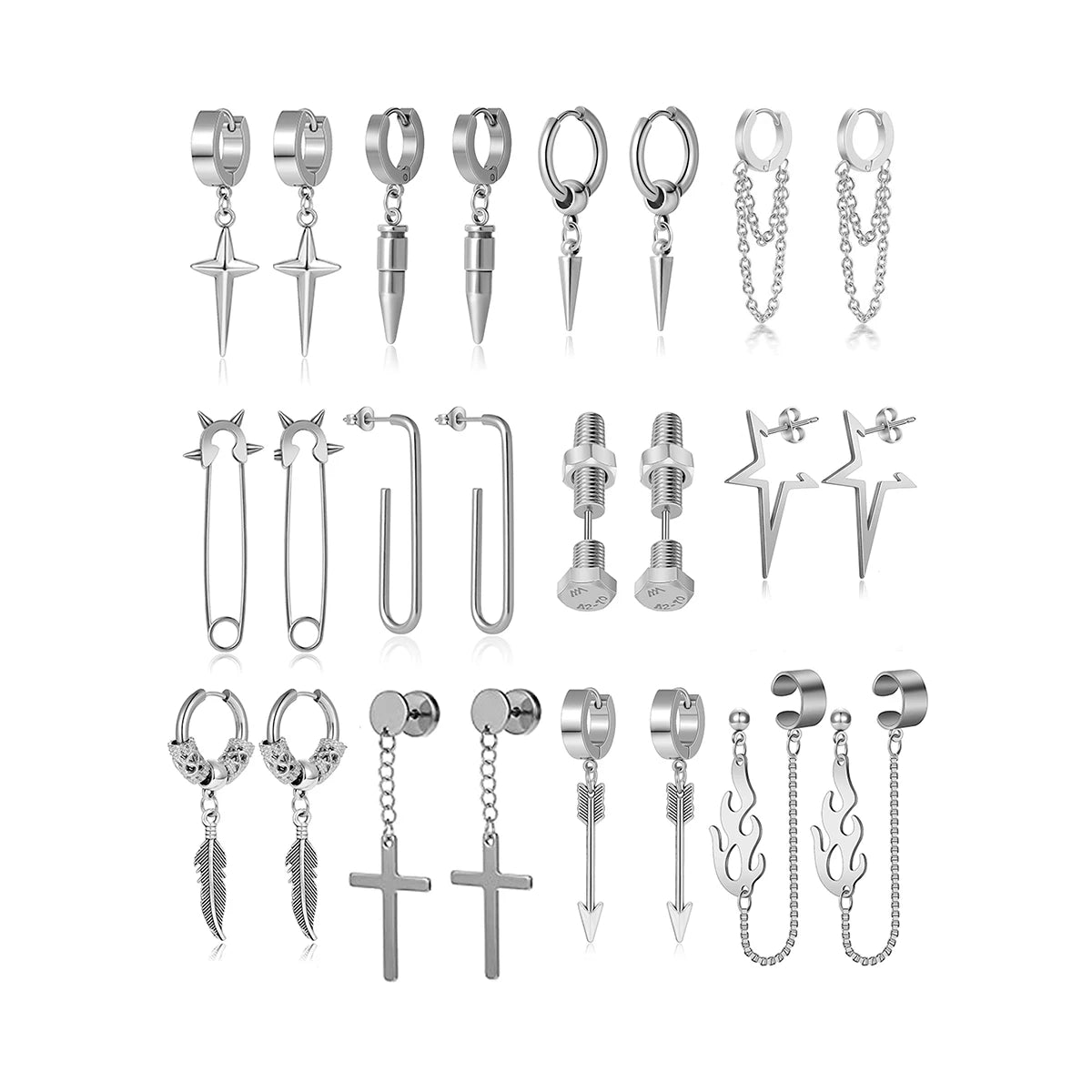 ZF Stainless Steel Hoop Earrings Men Earrings Cross Dangle Fashion Huggie Earrings Piercing Jewelry for Party