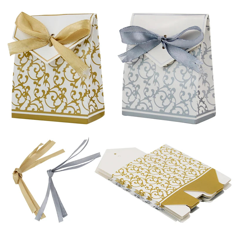 Gold Silver Paper Box for Candy Chocolate Packing Gift Box Candy Box with Ribbon