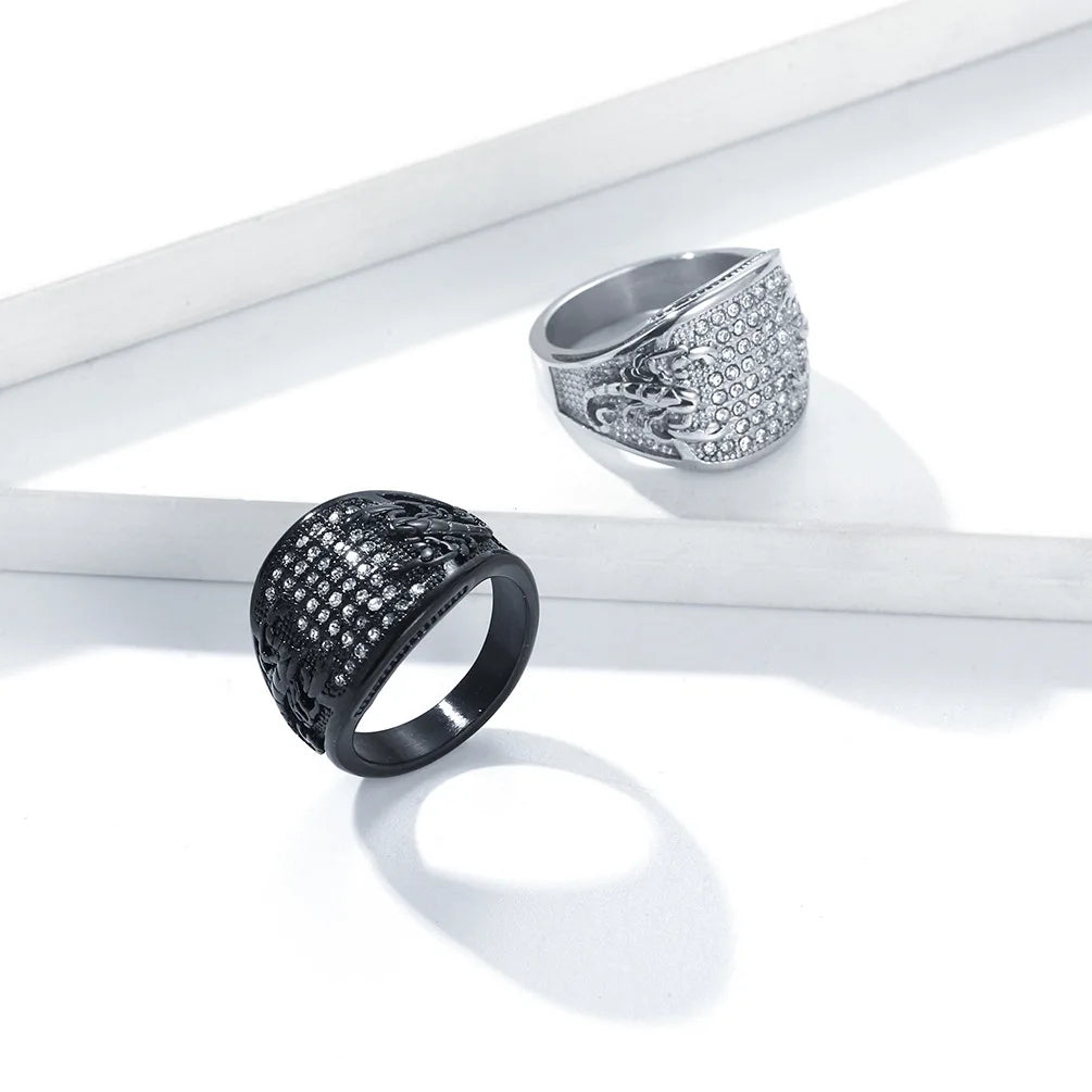 Fashion Jewelry Zircon Signet Rings Classic Scorpion Waterproof Stainless Steel Cocktail Silver Rings