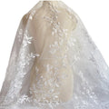 White Bride Wedding Luxurious 3D Embroidered Lace Mesh Fabric Pearls 100% Polyester Traditional Dress Fabric 150cm Width Warp