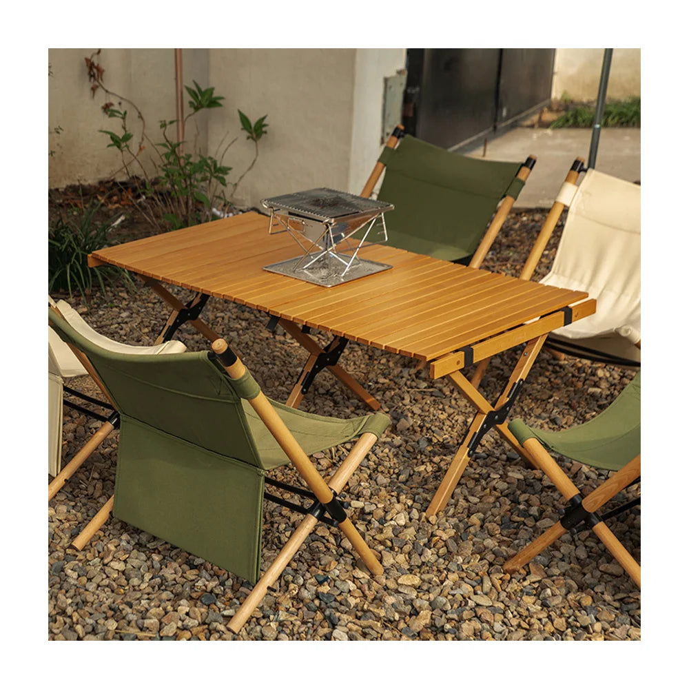 Cnlf Kainice Factory's Portable Foldable Wood Camping Table Egg Rolls Dinning Table Set for Dining Living Room Use Direct
